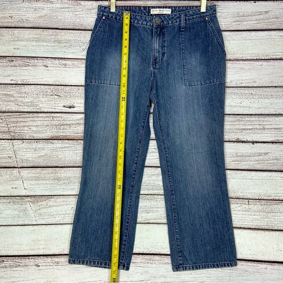 Vintage Tommy Hilfiger Jeans Womens Size 10 Slash Pockets Blue Embroidered - Picture 6 of 9
